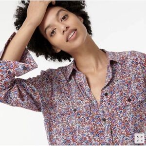 J.Crew “Classic-Fit” Silk Floral Button-Down Shirt– Red/Blue Micro-Print
